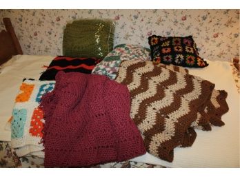 Six Crochet Afghan Bedspreads And Pillow