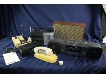 Misc Electronic Lot - General Electric Porti-fi  Speaker, Pest Repeller, 2 Old Phones, Carnegie Radio  Etc