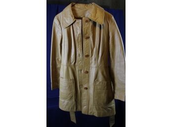 Tan Leather Jacket Size 10 - 32 Inch Long