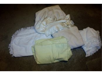 Two Older Pillow Shams, White Blanket, Ecru Blanket