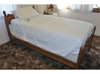Twin Size Bed With Wood Frame - Pillow Top Mattress Has Working Air Pump For Firmness  Not Sure Operation