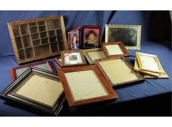 Glass Covered Wooden Curio Shelf, Miscellaneous Frames, Mirrored Dresser Tray