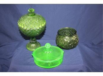 Divided Depression Glass With Lid, Candy Dish With Lid, Bowl