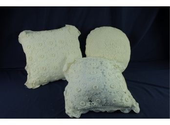 Three Decorative Crochet Pillows, Off-white