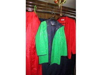 Dumas Wool Jacket - Size 12, Red Slicker - Size 12 Nylon, Green Avon Slicker Size S/M