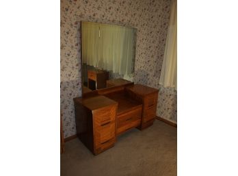 Mid-century Modern Six Drawer Dresser - With Beveled Mirror 50 W 19 D 26 T