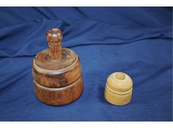 Two Antique Butter Presses - Wheat Stalk And Flower