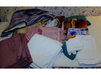 Three Throws, One El Dorado, Few Towels, Miscellaneous Linens - 1 Mauve Curtain, Zippered Blanket