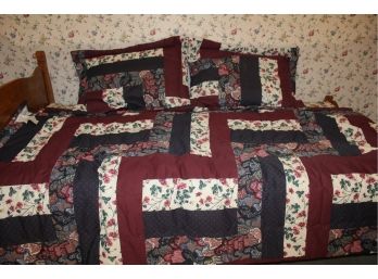 Floral Bedspread With Two Pillows And Shams - 96 X 110 Plus Sterilite Tote With Lid