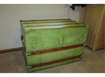 Painted Green Trunk - 32 Wide, Fabric Lined, Nice Shape
