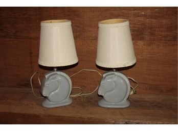 2 Small Slate Vintage Ceramic Horse Lamps - 16 In Tall