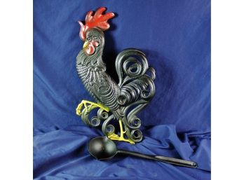 Metal Rooster Wall Decor 20 In Tall With Cast Iron Ladle