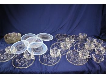 15 Snack Plates, 14 Cups, 5 Anchor Hocking Blue MoonStone Plates 8.5 Inch Diameter, 1 Cup Chipped