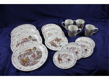 Place Setting For 4 Of Winchester 73 Under Glaze By Vernon Kilns - 4 Plates, 4 Saucers, 4 Mugs, 4 Sm Plates