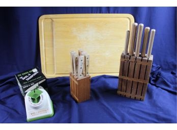 2 Santa Fe Knife Sets, DialX Knife Sharpener, Large Cutting Board