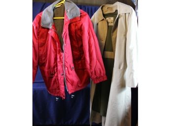 2 Womens Coats - Tan London Fog - 50 Inch Long Size 12, Red St. John's Bay - 30 Inch Long Size Large