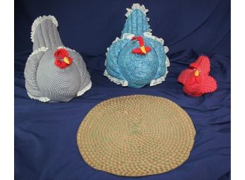 3 Doorstop Chickens And Placemat