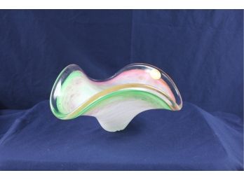 Murano Ruffle Centerpiece Bowl - Pastel Swirls Blown Glass