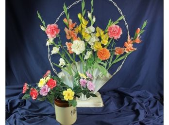 Cemetery Flower Holder And Breakable Flowers On Plastic Stems