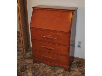 Old Small Secretary With Three Drawers, Fold-down Desk With Mail Slots And Small Drawer, 29w 40t 15d