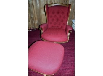 Red Swivel Rocker Chair Upholstered And Swivels With Nice Large Ottoman - 22 Inch Deep Seat 40 In Tall