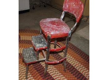 Red Cosco Kitchen Stool - Has Paint And Such On It