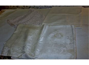 2 Linen Tablecloths, One Lace Tablecloth, Few Stains