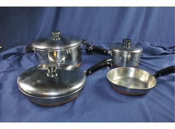 4 Revere Ware Pans, 3 With Lids