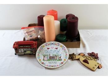 Box Of Candles, Plate, Decorative Angel