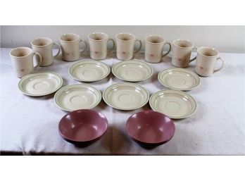 8 Corning Cups, 7 Corning Saucers, 8 Small Bowl