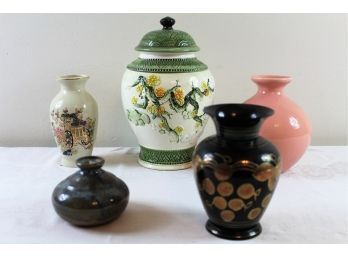 Small Vases And Green Jar With Lid