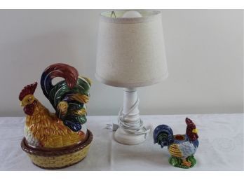 Rooster Dish And Candle Holder, Small Lamp