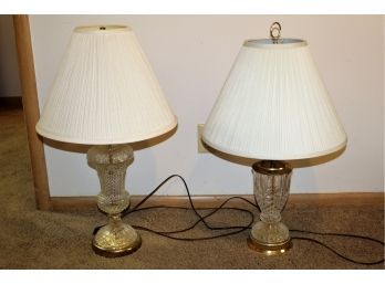 Two White Lamps 27 In Tall With Glass Bottom