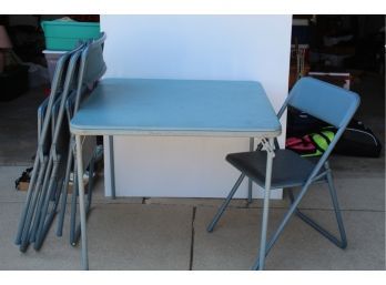 Blue Card Table With Four Chairs