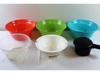 Three Colored Large Bowls & Misc