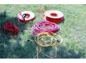 5 Extension Cords, Two On Reels