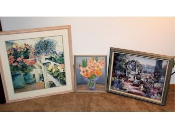 Three Pictures, Each With Flowers -large 33 X 33