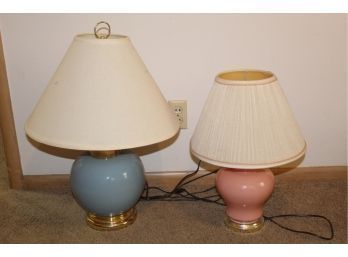 2 Lamps, Blue Base 24 In, Pink Base 18in