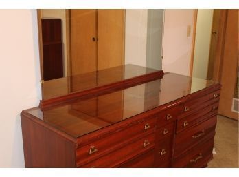 Large 10 Drawer Dresser With Mirror 62 W X 32 H X 22 D - Glass-top Nice Condition
