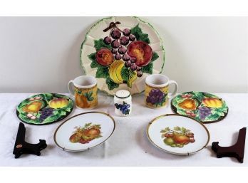 Decorative Fruit Plate And Cups - 1 With Chip