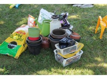 Large Assortment Of Pots, Waterer, Potting Soil, Sprayer