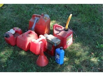 5 Gas Cans, Funnel, Coleman Fuel