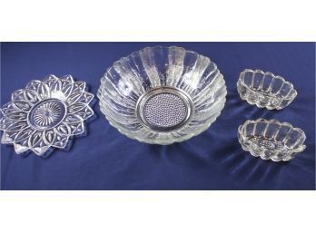 Glass Lot - Bowl, Plate, 2 Princess House Fork And Spoon Rest