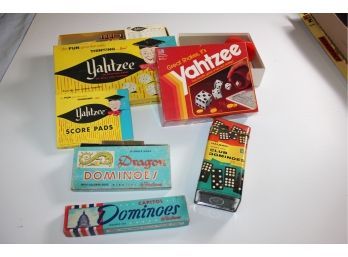 Yahtzee And Domino's Lot - Mostly Vintage - Oldest Yahtzee Set Is Missing One Die