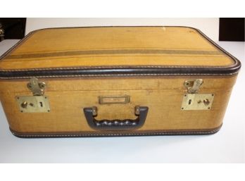 Vintage Yellow Suitcase - Cloth Inside Has Stain- Hardware Works