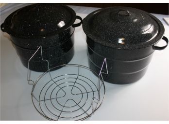 2 Large Canning Pots W/inserts Plus Extra Insert