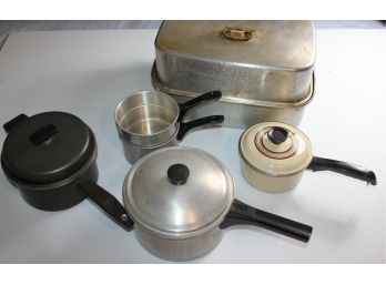 Miscellaneous Pans - Large Roaster, West Bend Steamer, Black Miracle Maid, Worn Club Pan, Aluminum Pans No Lid