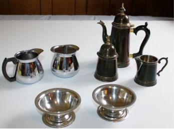 Vintage Brass Tea And Coffee Pot, Sunbeam Stainless Sugar Creamer
