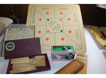 Card Shuffler, Vintage 1953 Cribbage Board, Scrabble, Board For Card Table
