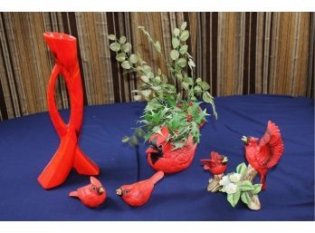 The Red Lot - Tall Vase And Ceramic Red Birds